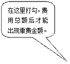 圆角矩形标注:在这里打勾，费用总额后才能出现缴费金额。